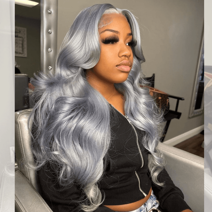 SZC Grey 200 Density 13x4 HD Lace Front Body Wave Virgin Human Hair Wigs