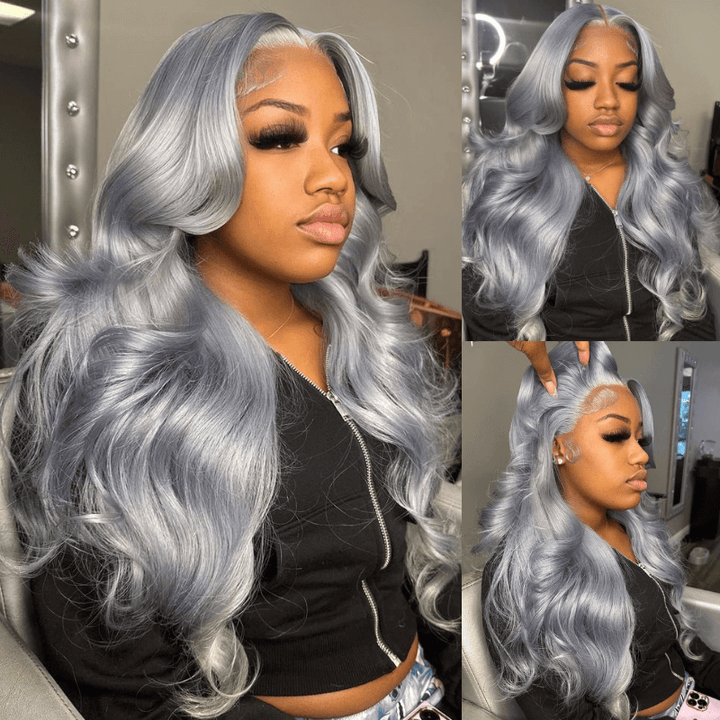 SZC Grey 200 Density 13x4 HD Lace Front Body Wave Virgin Human Hair Wigs