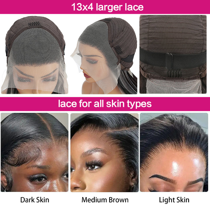 SZC Black With Brown Skunk Stripe Highlight Deep Wave Curly Human Hair Wig