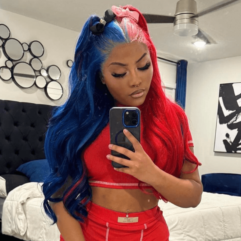 SZC Half Blue Half 99J Red 13x4 HD Lace Front Virgin Human Hair Wigs