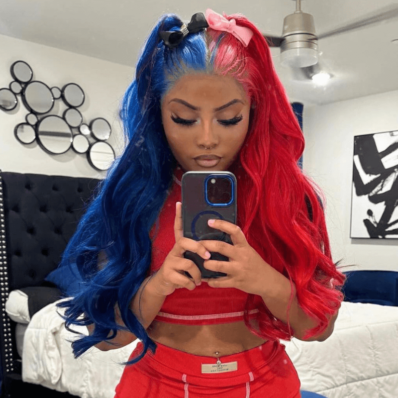 SZC Half Blue Half 99J Red 13x4 HD Lace Front Virgin Human Hair Wigs