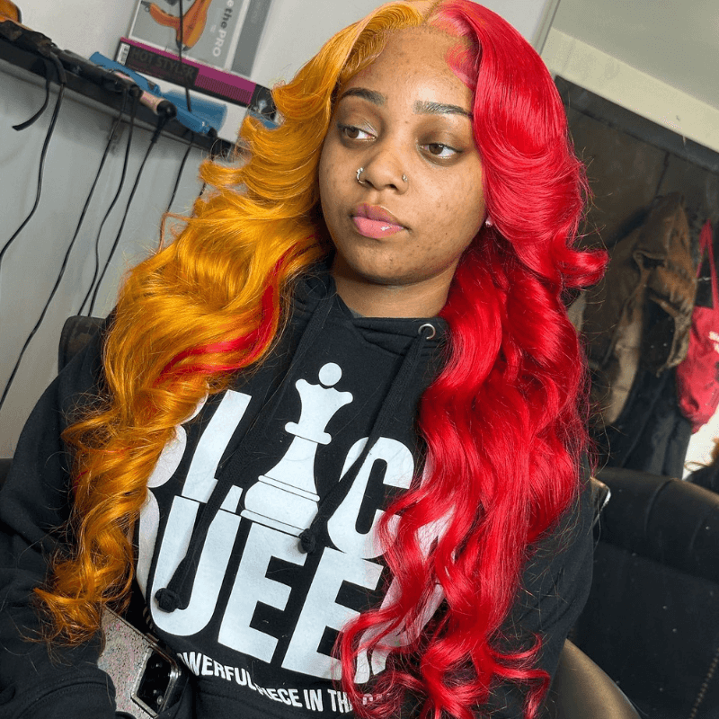 SZC Half Ginger Half Red 13x4 Transparent Lace Front Virgin Human Hair Wigs