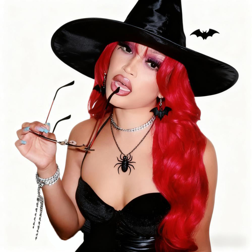 SZC Halloween Cosplay Burgundy Red Body Wave 13x4 Lace Front Human Hair Wigs With Bangs