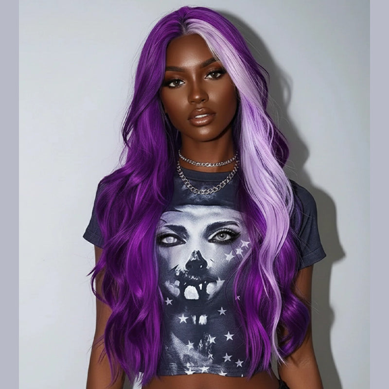 SZC Halloween Cosplay Lavender Streak Purple 13x4 Lace Front Virgin Human Hair Wigs