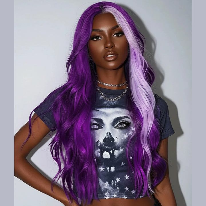 SZC Halloween Cosplay Lavender Streak Purple 13x4 Lace Front Virgin Human Hair Wigs