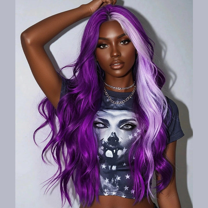 SZC Halloween Cosplay Lavender Streak Purple 13x4 Lace Front Virgin Human Hair Wigs
