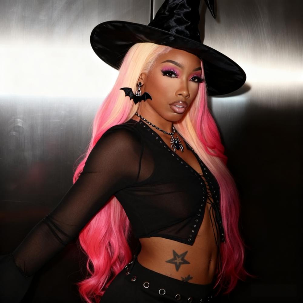 SZC Halloween Cosplay Ombre Blonde Pink 13x4 Lace Front Virgin Human Hair Wigs