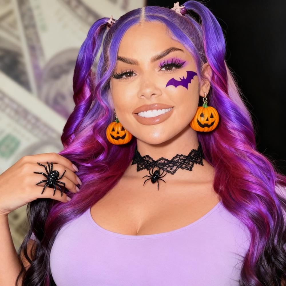 SZC Halloween Cosplay Ombre Blue Purple Black Body Wave 13x4 Lace Front Human Hair Wigs