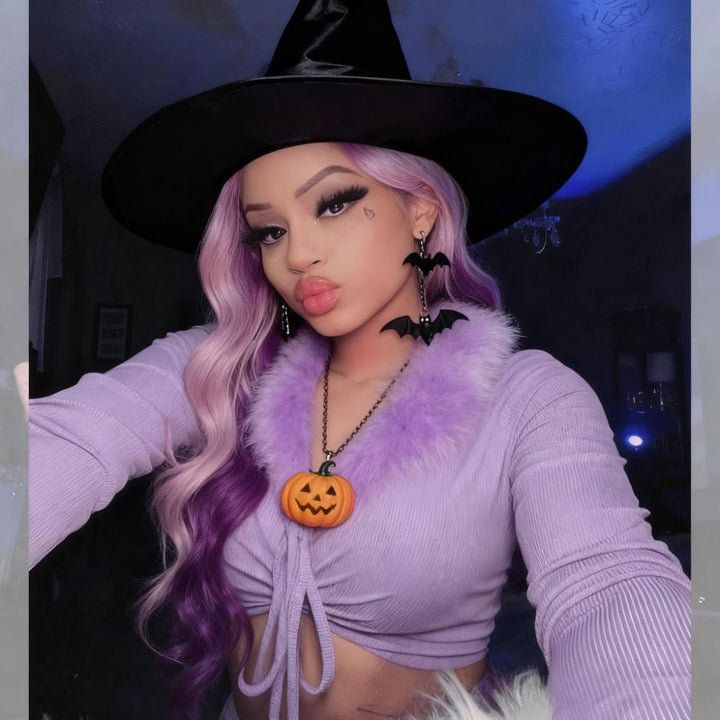 SZC Halloween Cosplay Peekaboo Purple Lavender 200 Density Body Wave HD Lace Front Hair Wigs