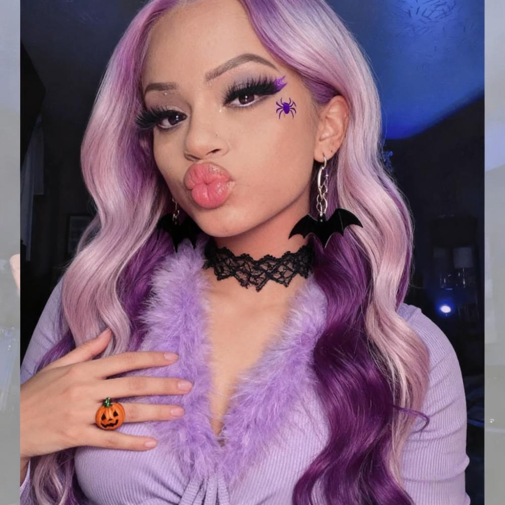 SZC Halloween Cosplay Peekaboo Purple Lavender 200 Density Body Wave HD Lace Front Hair Wigs