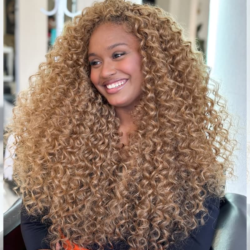 SZC Strawberry Honey Blonde Tighter Curls 250 300 Density 13x4 HD Lace Front Human Hair Wigs