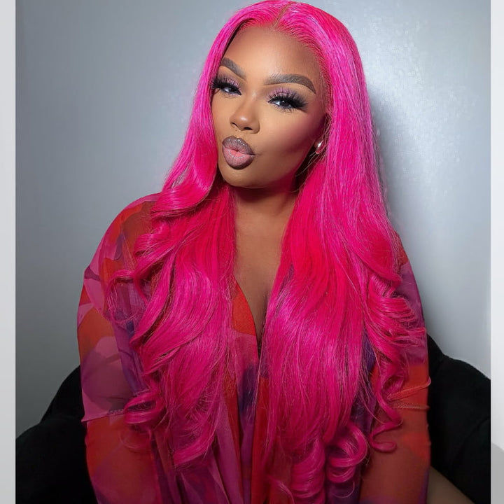 SZC Hot Pink Body Wave 13x4 Lace Front Virgin Remy Human Hair Wigs