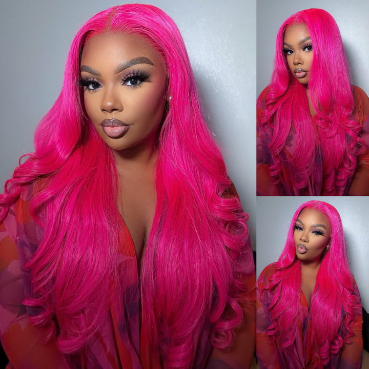 SZC Hot Pink Body Wave 13x4 Lace Front Virgin Remy Human Hair Wigs