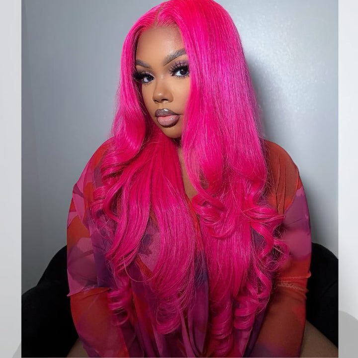 SZC Hot Pink Body Wave 13x4 Lace Front Virgin Remy Human Hair Wigs