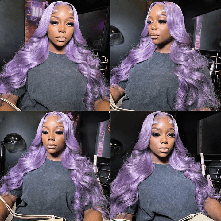 SZC Lavender Purple 13X4 HD Lace Front Human Hair Wigs 200 Density