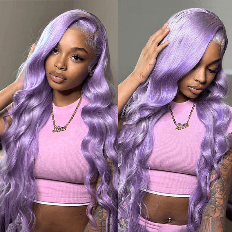 SZC Lavender Purple 13X4 HD Lace Front Human Hair Wigs 200 Density