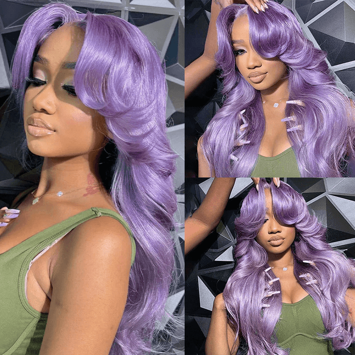 SZC Lavender Purple 13X4 HD Lace Front Human Hair Wigs 200 Density
