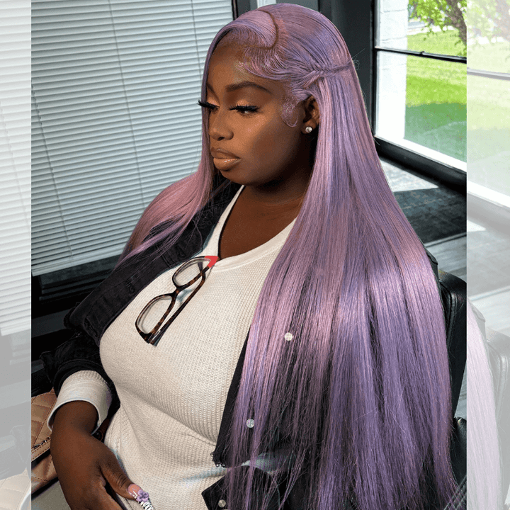 SZC Lavender Purple Bone Straight 13x4 Lace Front Virgin Human Hair Wigs