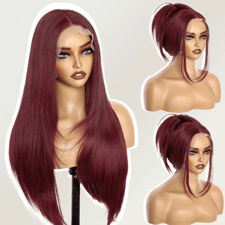 SZC Layered Cut Black 99J Red Ginger Honey Blonde 13x4 HD Lace Front Human Hair Wigs