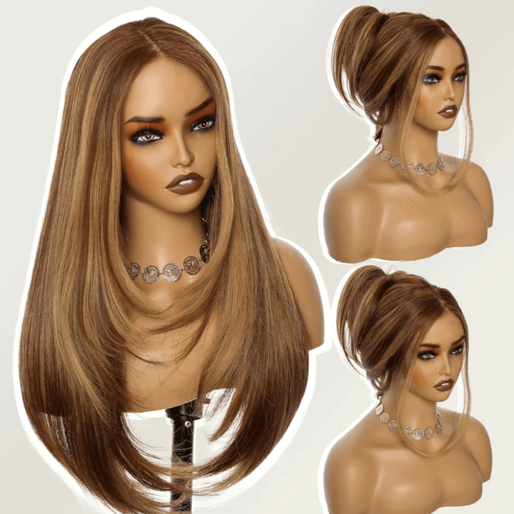 SZC Layered Cut Black 99J Red Ginger Honey Blonde 13x4 HD Lace Front Human Hair Wigs