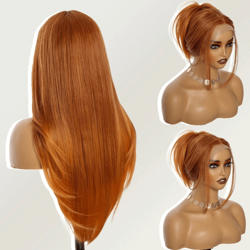 SZC Layered Cut Black 99J Red Ginger Honey Blonde 13x4 HD Lace Front Human Hair Wigs