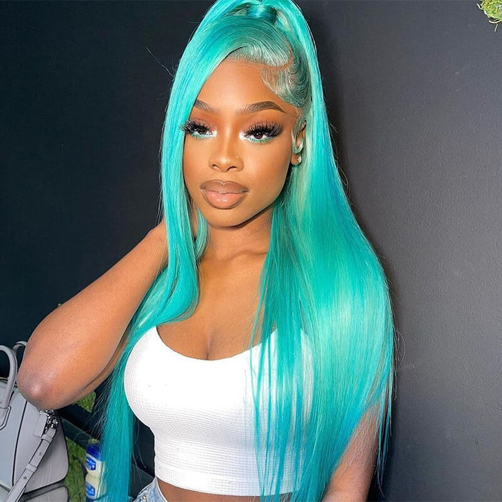SZC Light Blue 13x4 Lace Front Human Hair Wigs 200 Density For Women