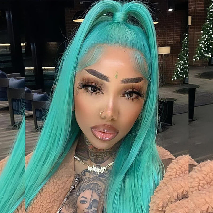 SZC Light Blue 13x4 Lace Front Human Hair Wigs 200 Density For Women