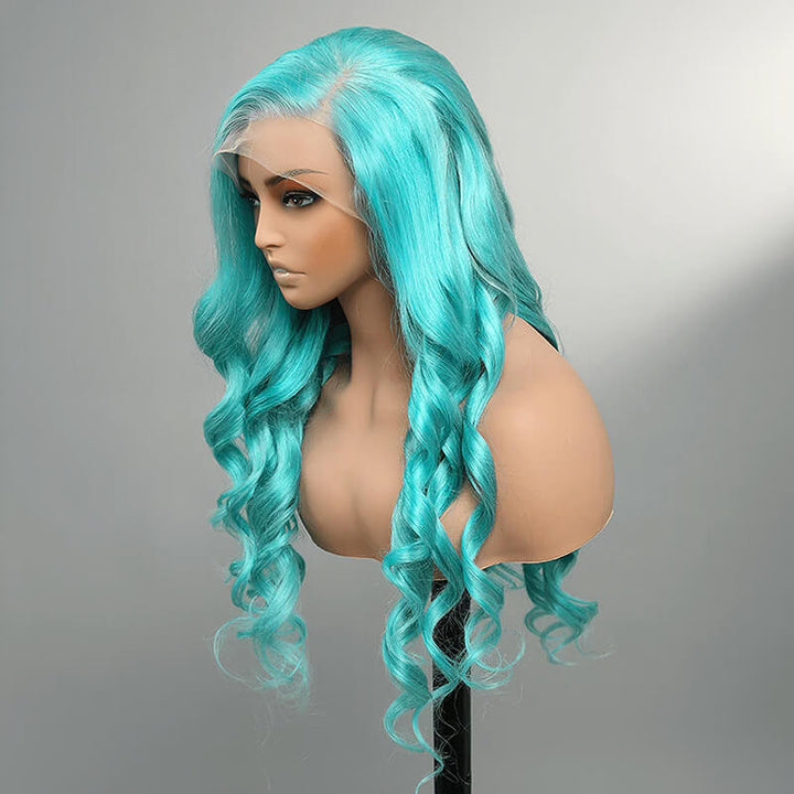 SZC Light Blue 13x4 Lace Front Human Hair Wigs 200 Density For Women