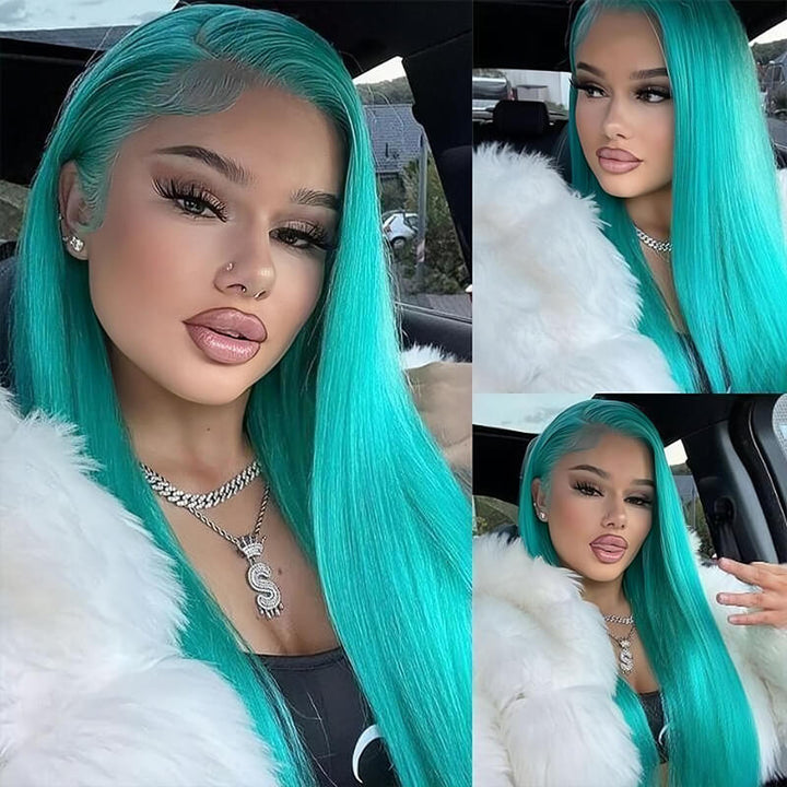 SZC Light Blue 13x4 Lace Front Human Hair Wigs 200 Density For Women