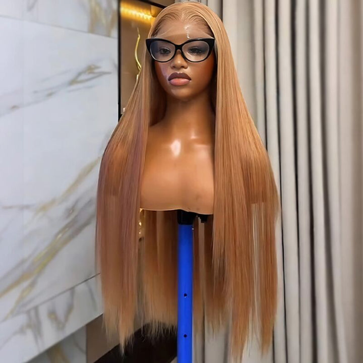 SZC Light Honey Caramel Blonde 13x4 Lace Front Virgin Human Hair Wigs 200 Density