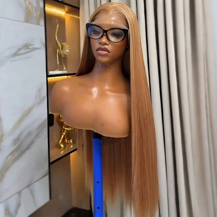 SZC Light Honey Caramel Blonde 13x4 Lace Front Virgin Human Hair Wigs 200 Density