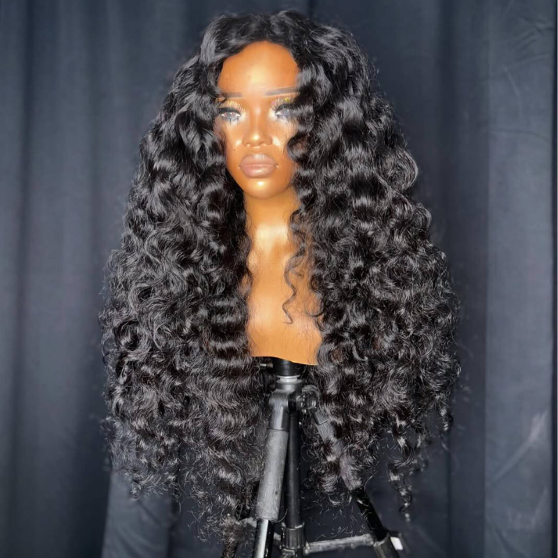 SZC Loose Deep Wave Wand Curls 13x4 Lace Front Human Hair Wigs 250 300 Density