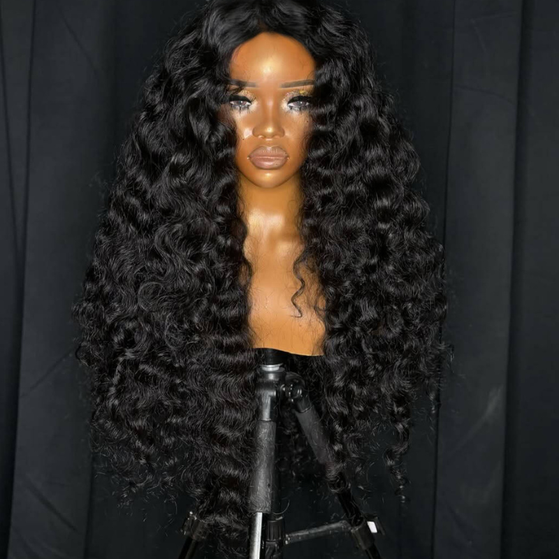 SZC Loose Deep Wave Wand Curls 13x4 Lace Front Human Hair Wigs 250 300 Density
