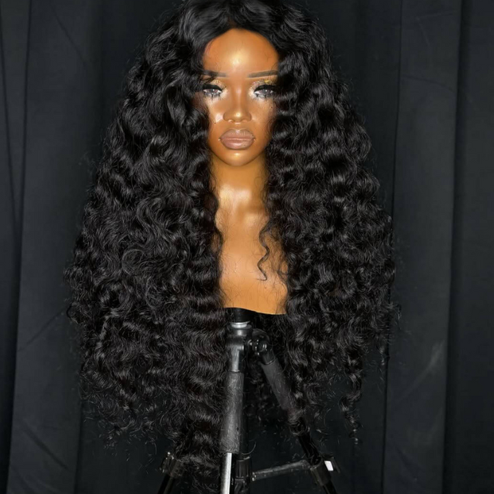 SZC Loose Deep Wave Wand Curls 13x4 Lace Front Human Hair Wigs 250 300 Density