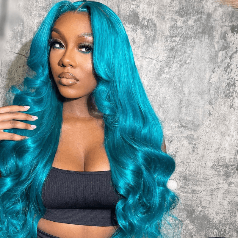 SZC Ocean Blue Straight Body Wave HD Lace Front Virgin Human Hair Wigs