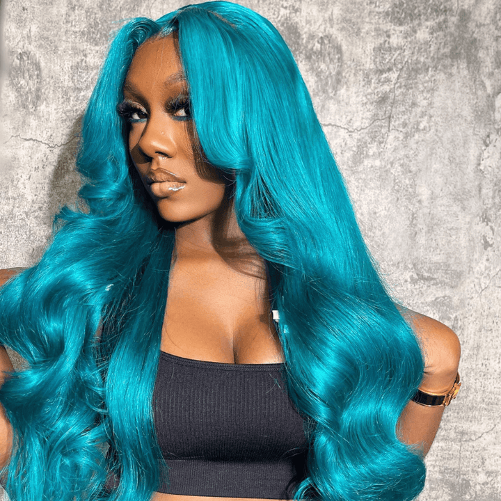 SZC Ocean Blue Straight Body Wave HD Lace Front Virgin Human Hair Wigs