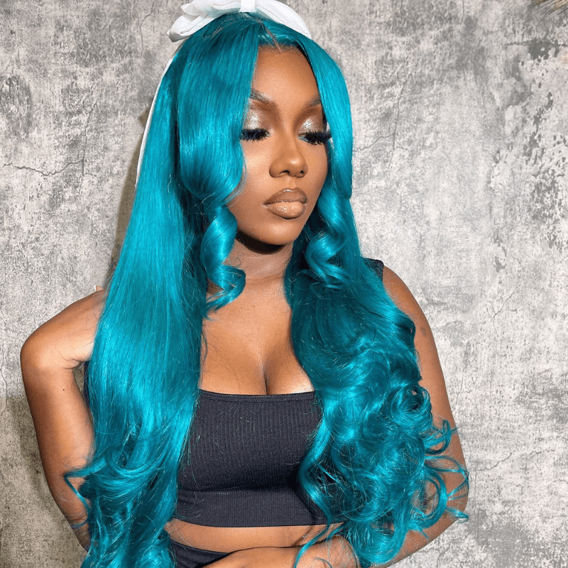 SZC Ocean Blue Straight Body Wave HD Lace Front Virgin Human Hair Wigs