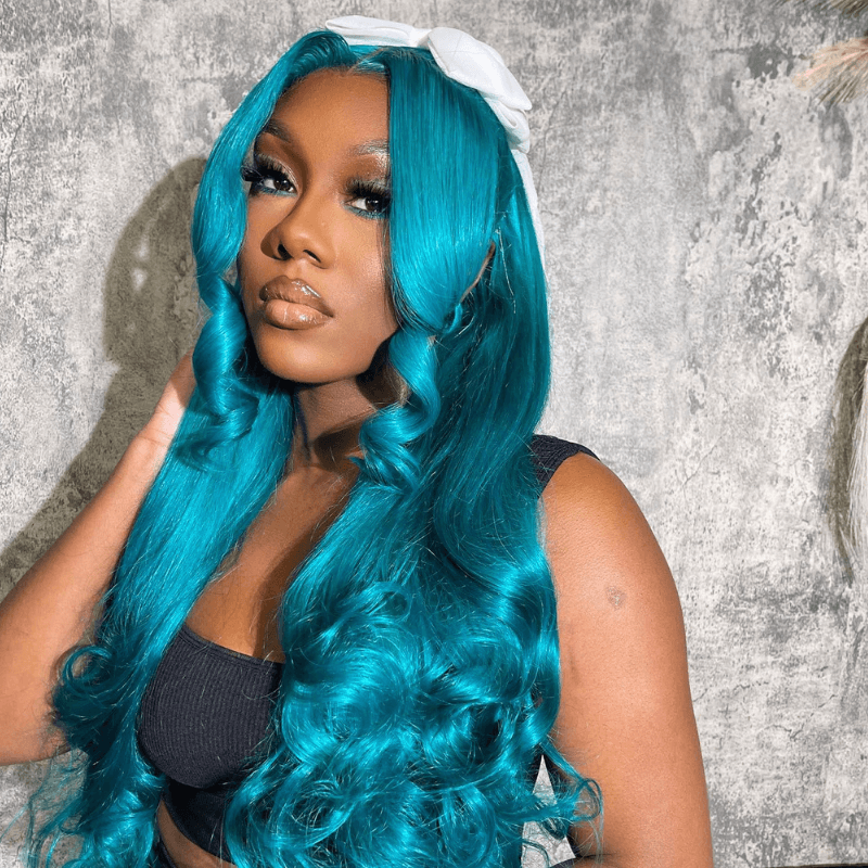 SZC Ocean Blue Straight Body Wave HD Lace Front Virgin Human Hair Wigs