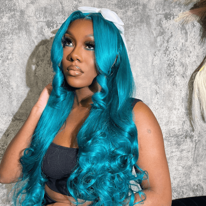 SZC Ocean Blue Straight Body Wave HD Lace Front Virgin Human Hair Wigs