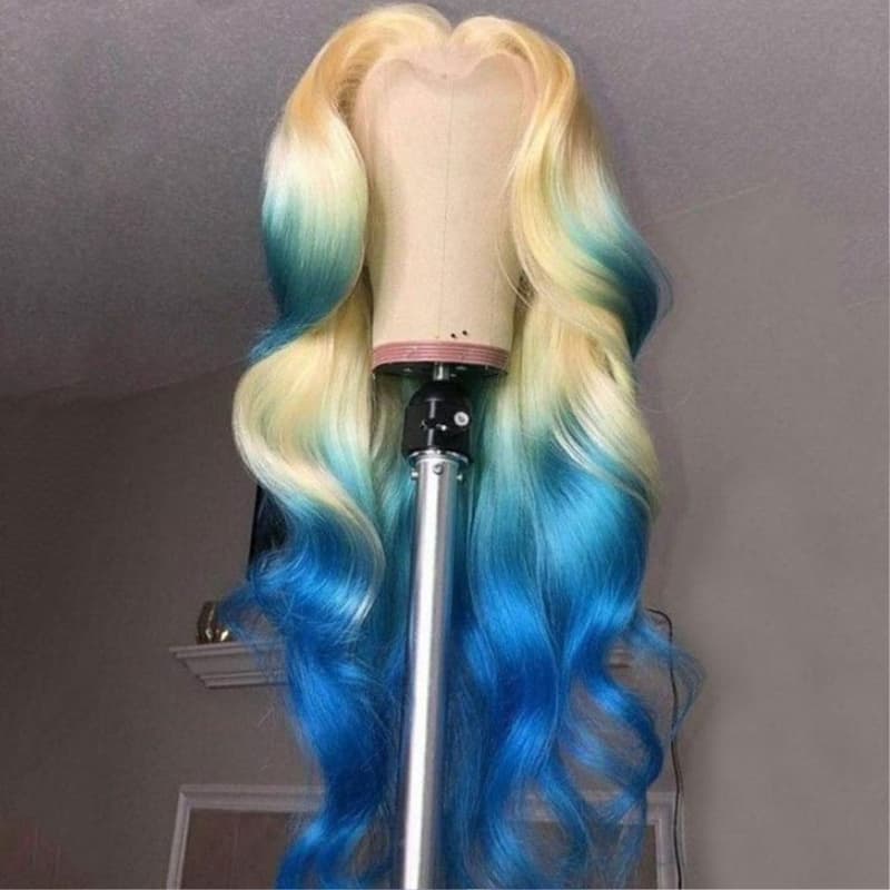 SZC Ombre 613 Blonde Blue 13x4 Lace Front Virgin Human Hair Wigs