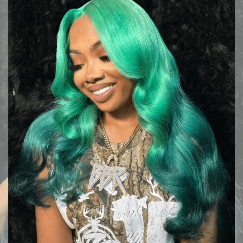 SZC Ombre Aqua Emerald Green Color Body Wave Lace Front Human Hair Wigs