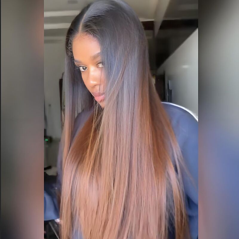 SZC Ombre Black Brown Bone Straight 13x4 HD Lace Front Human Hair Wigs