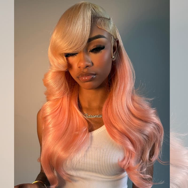 SZC Ombre Blonde Pink Straight Body Wave 13x4 Lace Front Virgin Human Hair Wigs
