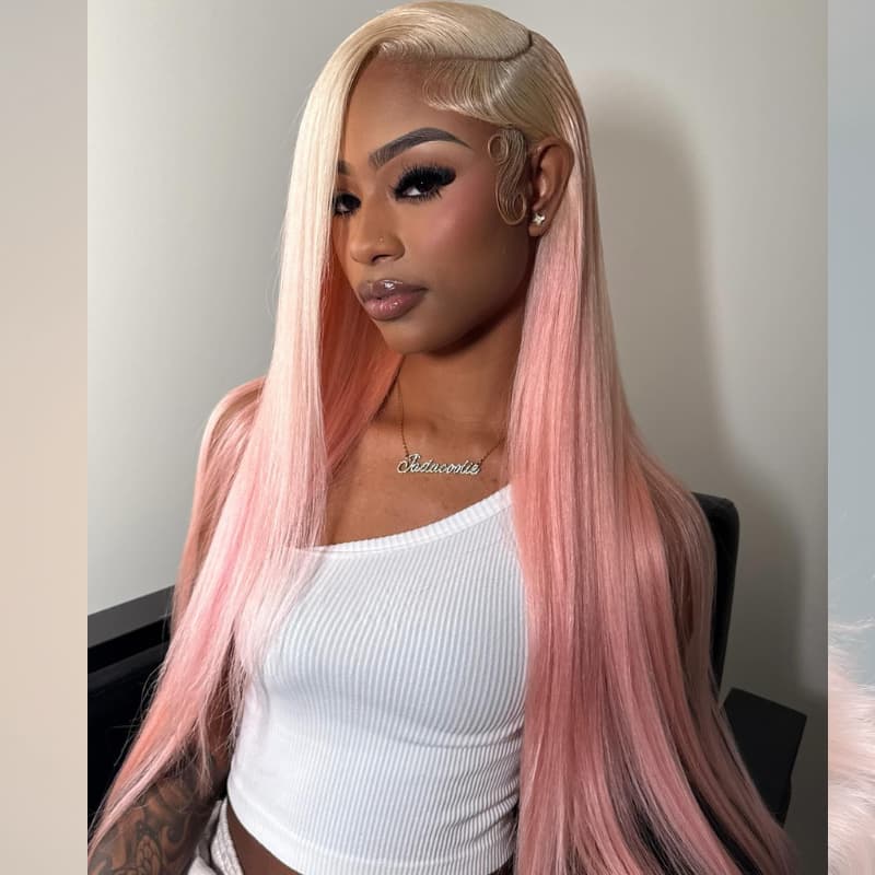 SZC Ombre Blonde Pink Straight Body Wave 13x4 Lace Front Virgin Human Hair Wigs