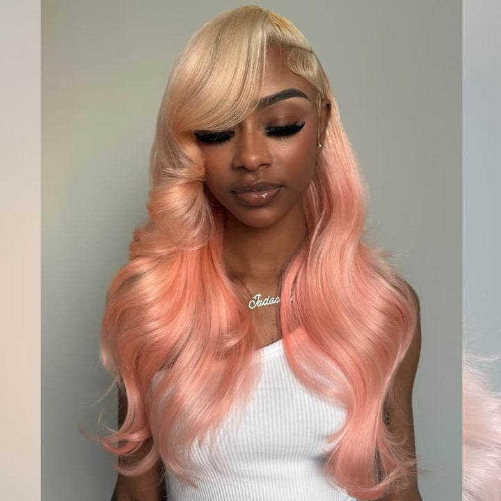 SZC Ombre Blonde Pink Straight Body Wave 13x4 Lace Front Virgin Human Hair Wigs