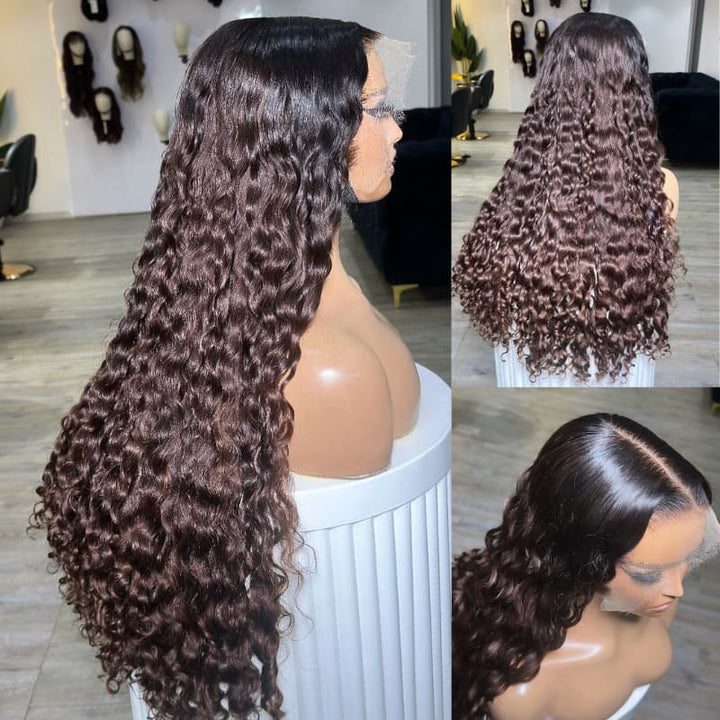 SZC Ombre Brown Dark Roots Burmese Curly 13x4 Lace Front Human Hair Wig 250 300 Density