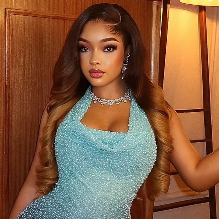 SZC Ombre Dark Brown Honey Blonde HD Lace Front Virgin Human Hair Wigs