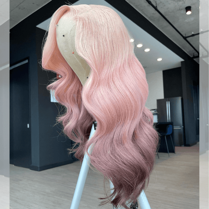 SZC Ombre Light Pink Gray Colored HD Lace Front Virgin Human Hair Wig