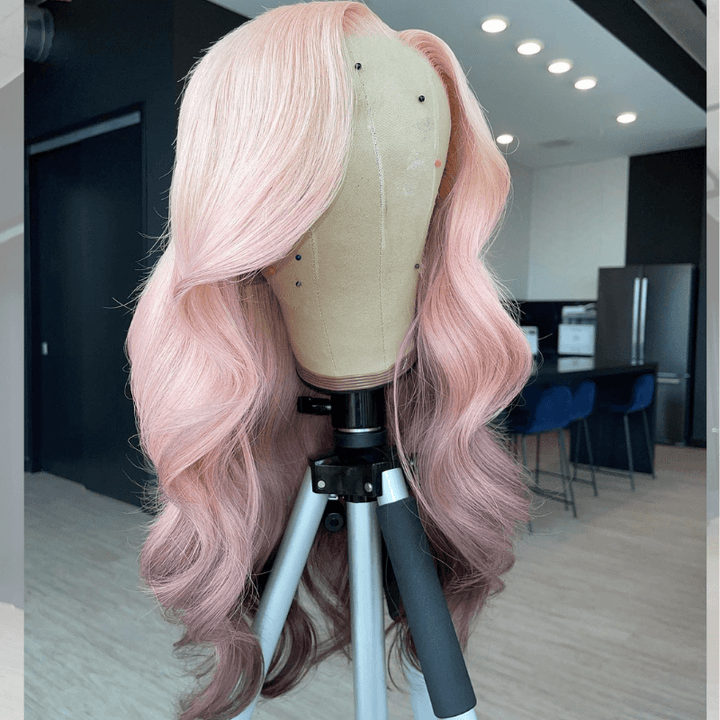 SZC Ombre Light Pink Gray Colored HD Lace Front Virgin Human Hair Wig