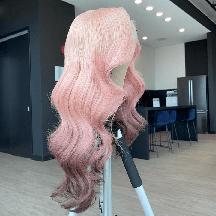 SZC Ombre Light Pink Gray Colored HD Lace Front Virgin Human Hair Wig
